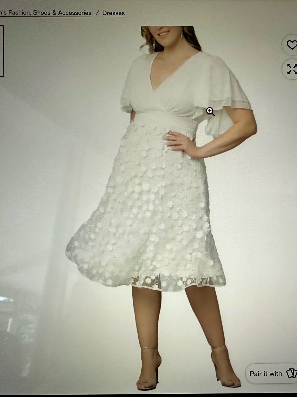 Kiyonna White Textured Midi Dress with Flutter Sleeves